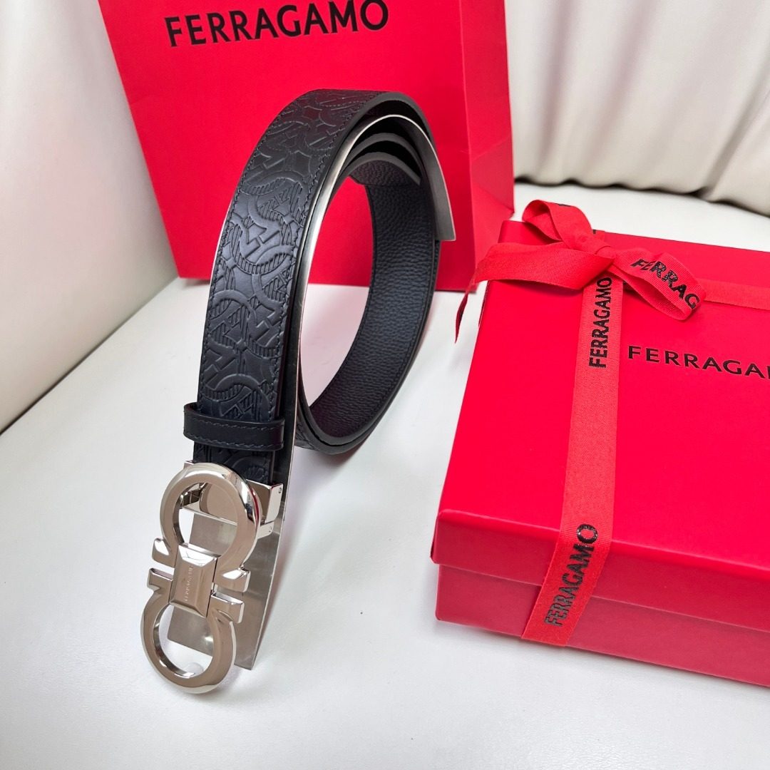 Ferragamo Gancini Leather Belt Black