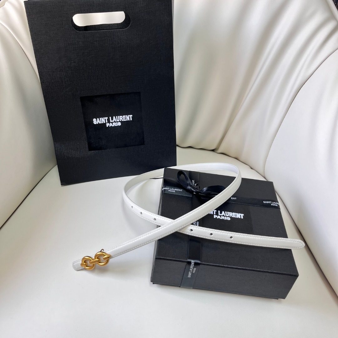 Saint Laurent Paris Leather Belt White