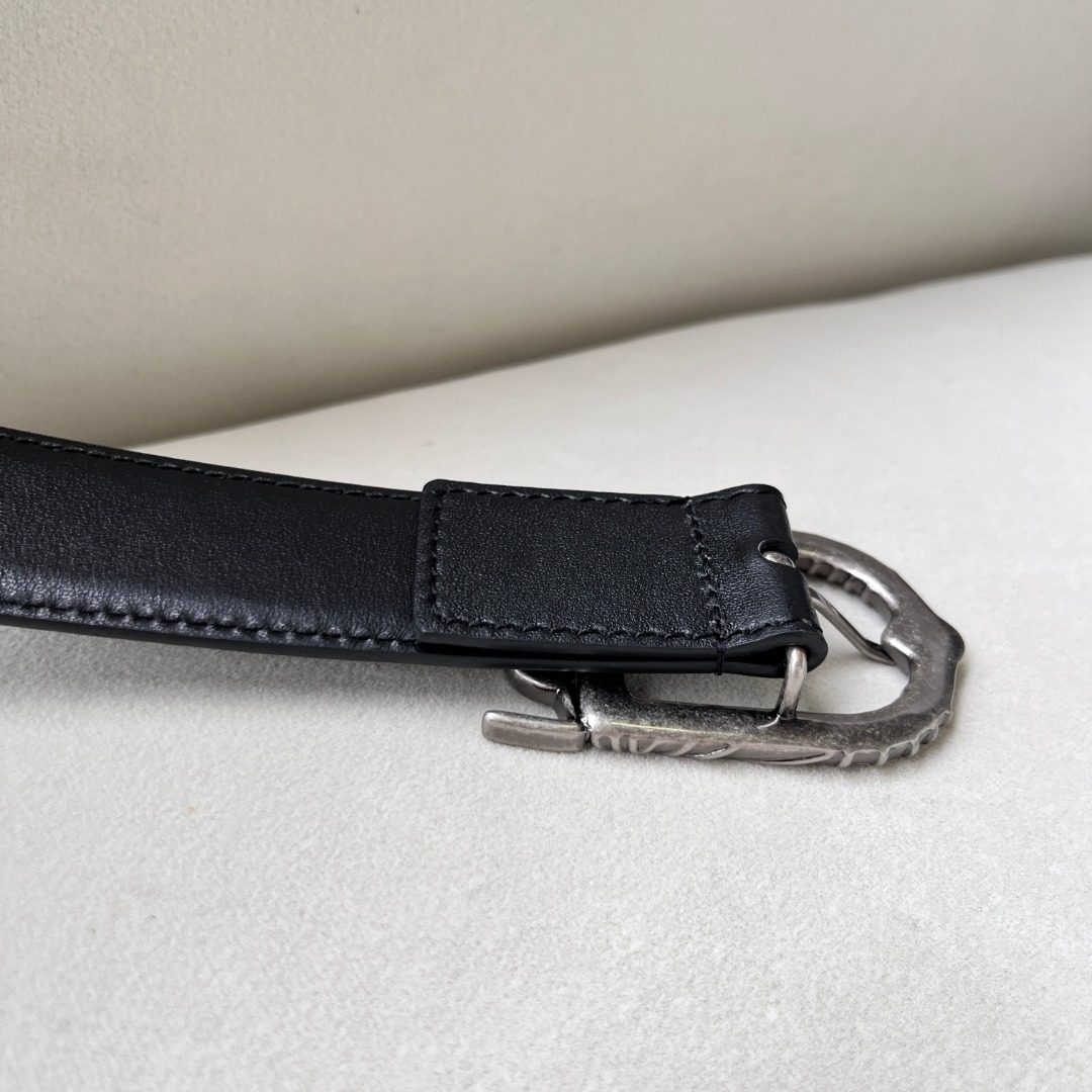 Black Leather Belt with Metal Buckle