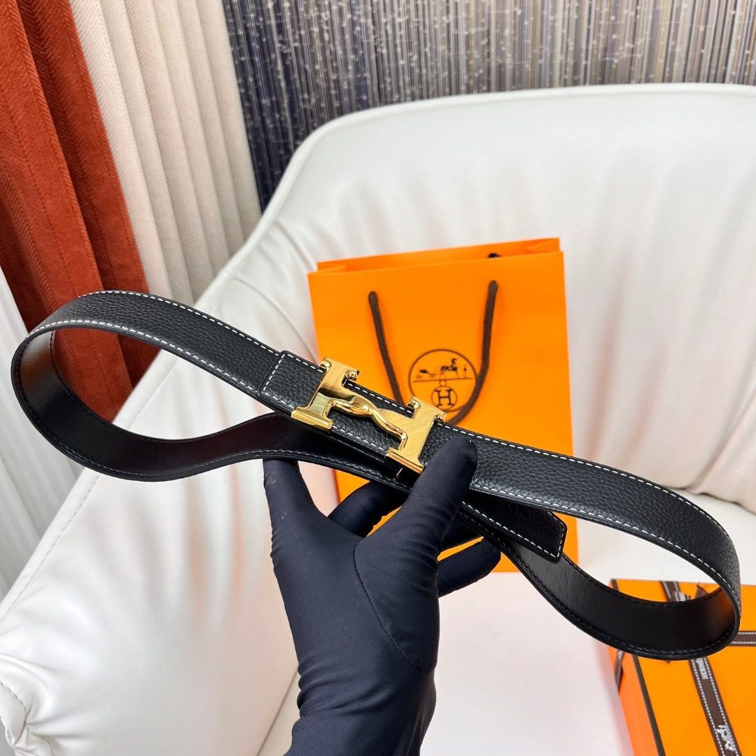 Hermès H Buckle Black Leather Belt