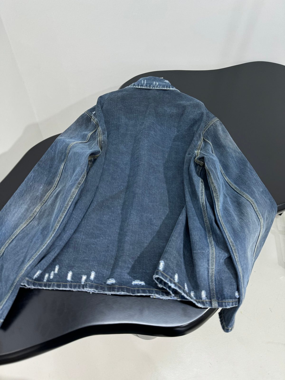 Distressed Denim Jacket with Zipper Details