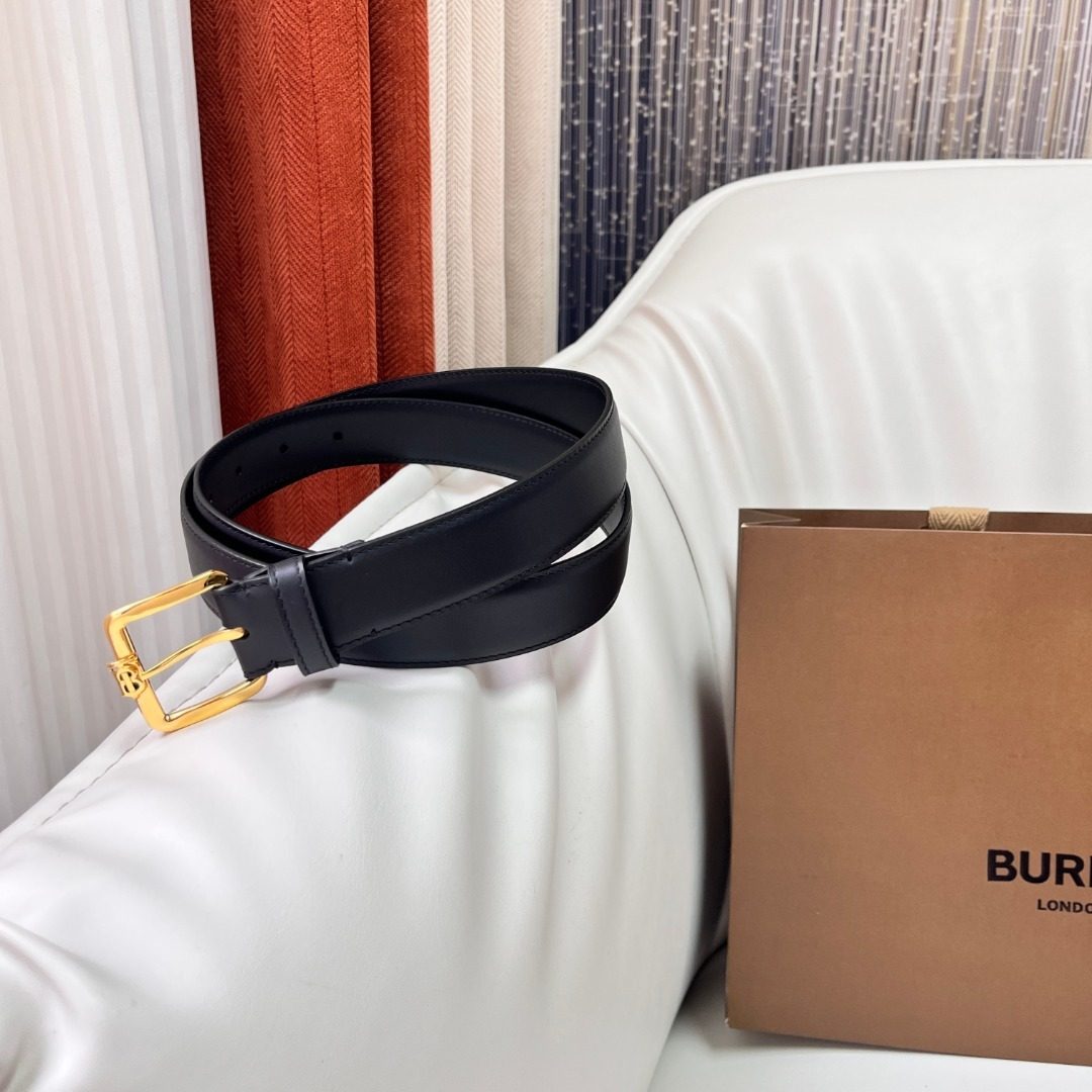 Burberry Leather Belt with Gold Buckle