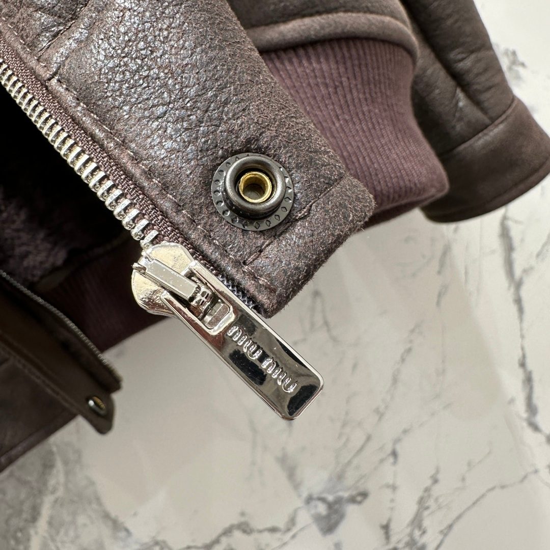 Miu Miu Leather Jacket with Shearling Collar