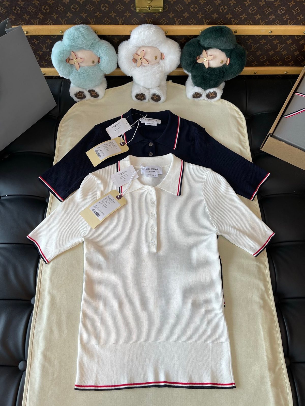 Thom Browne Ribbed Polo Shirt Cream