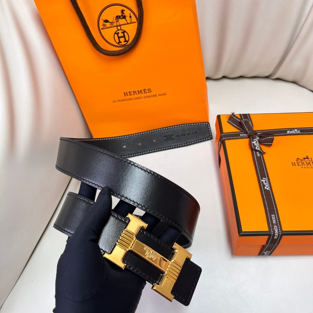 Hermès Constance H Leather Belt Black