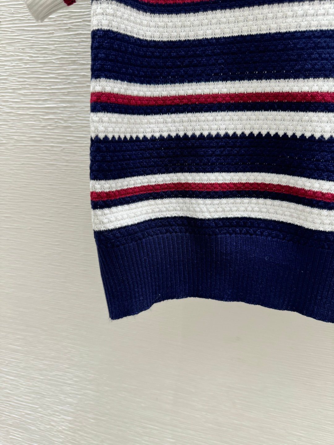 Striped Knit Polo Shirt with Collar