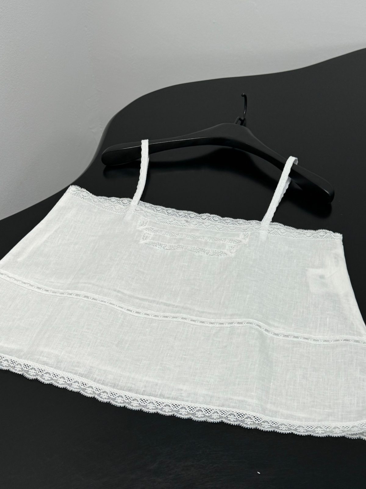 White Linen Camisole with Lace Trim