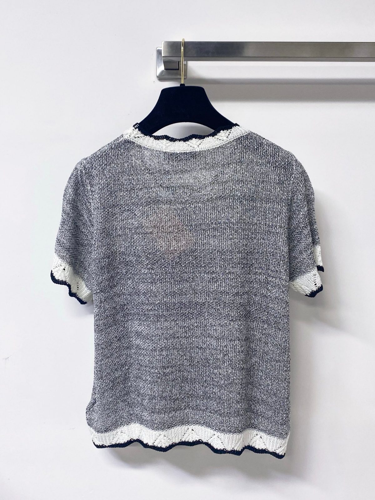Grey Knit T-Shirt with Contrast Trim