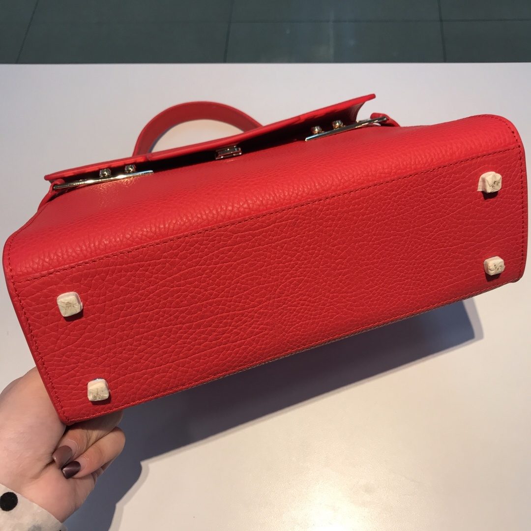 Red Pebbled Leather Top Handle Satchel Bag