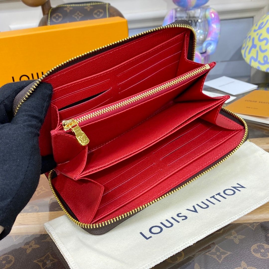 Louis Vuitton Damier Ebène Zippy Wallet Red