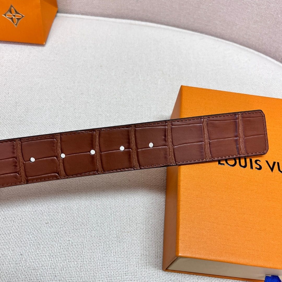 Louis Vuitton Crocodile Leather Belt Brown