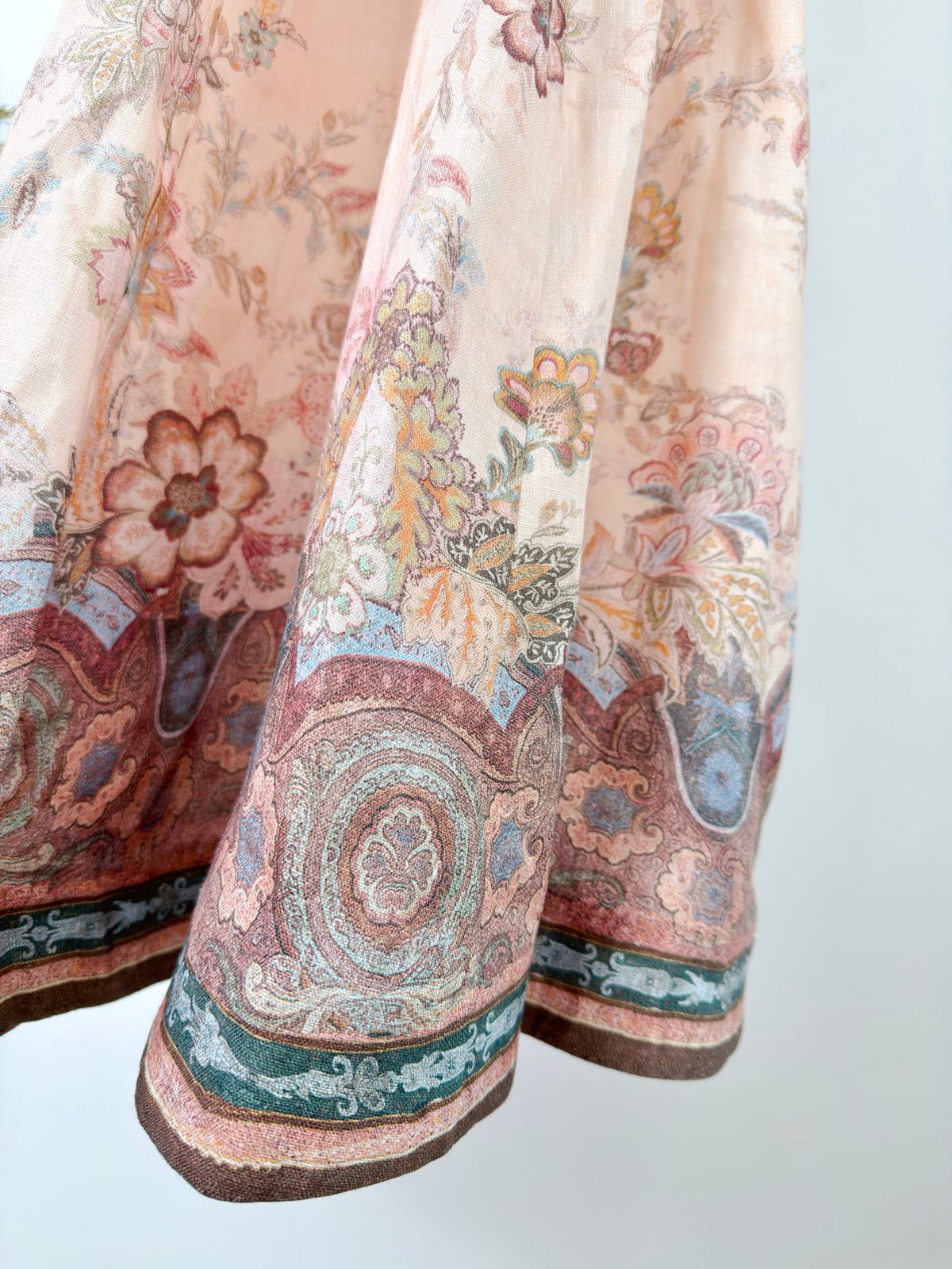 Linen Floral Midi Dress with Balloon Sleeves