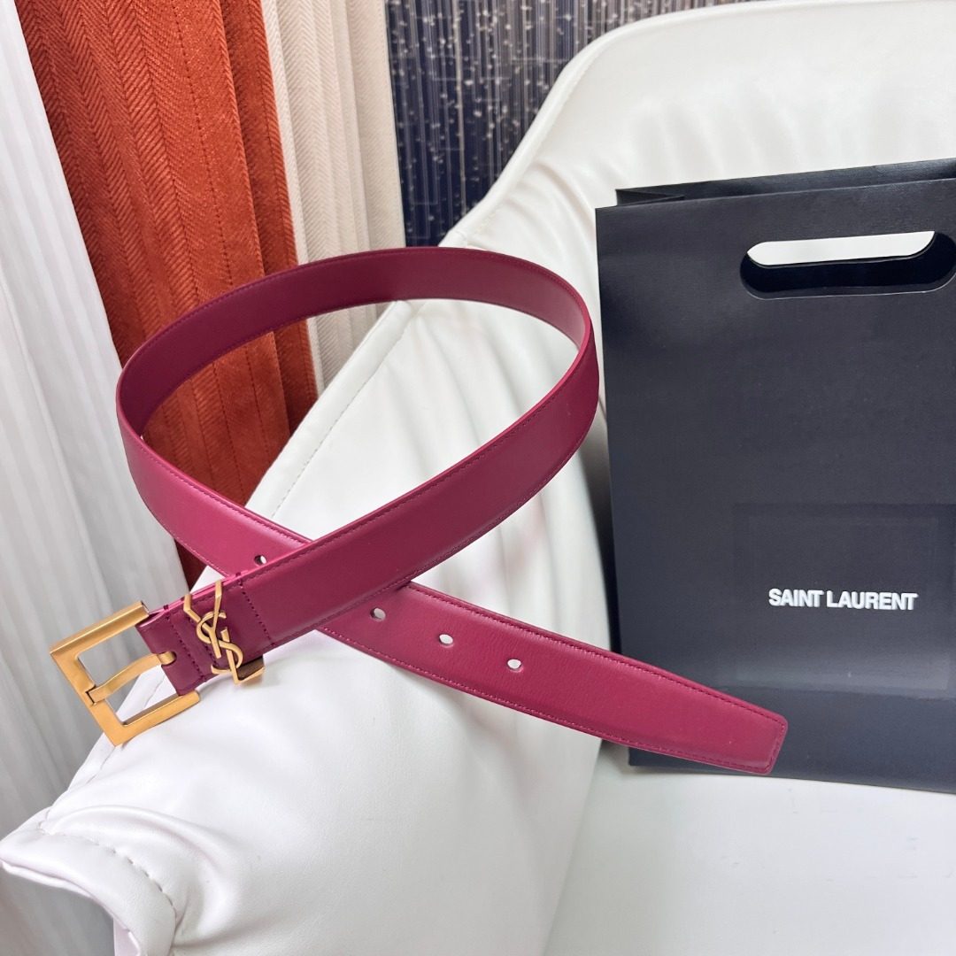 Saint Laurent YSL Leather Belt Pink