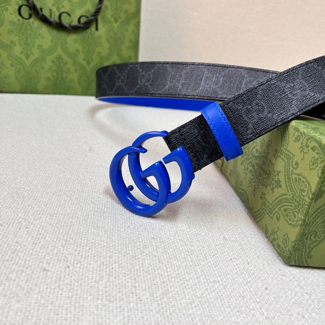 Gucci GG Marmont Blue Buckle Belt
