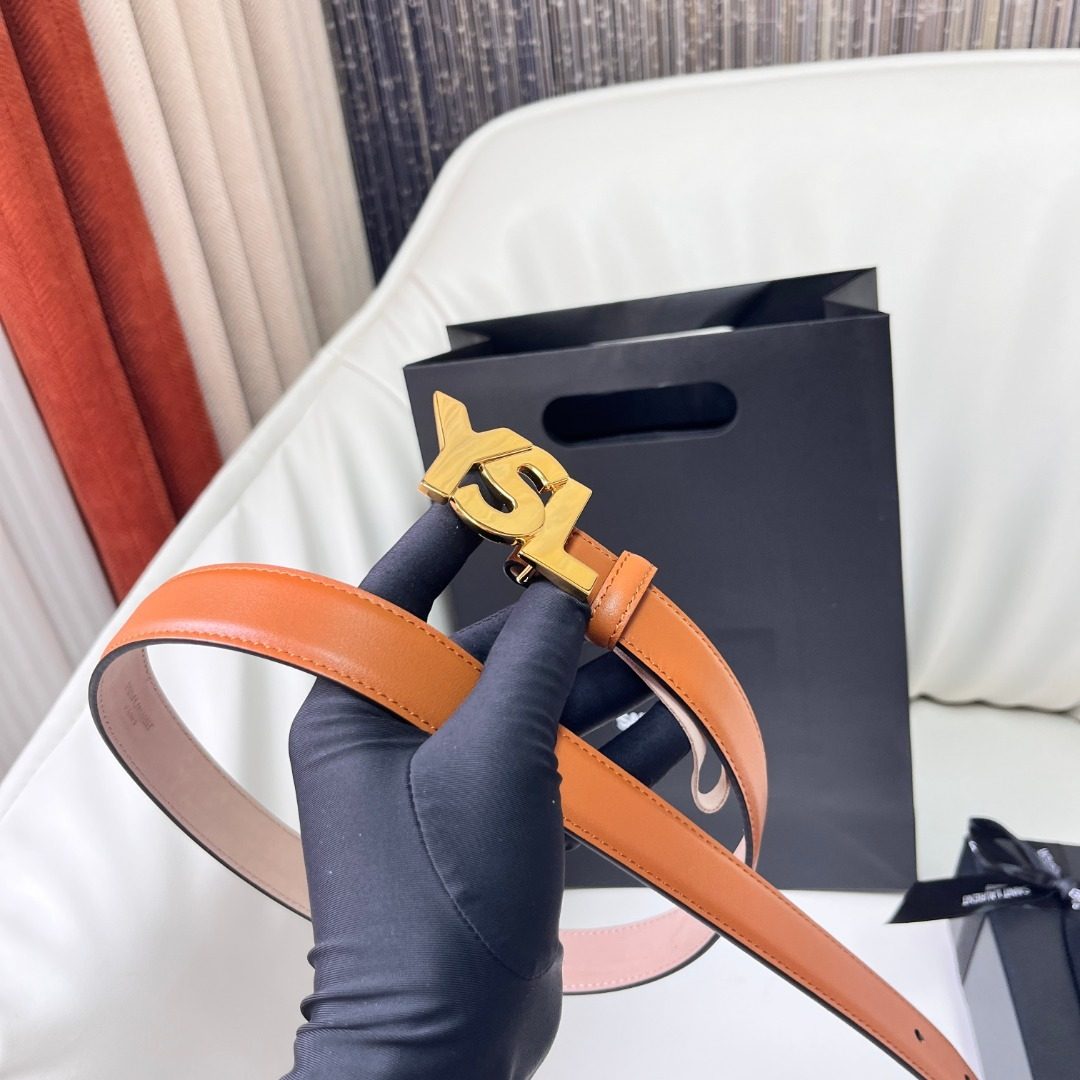 Saint Laurent YSL Leather Belt Orange