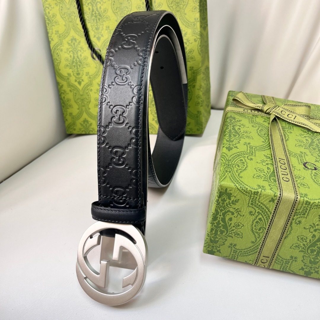 Gucci GG Embossed Leather Belt Black