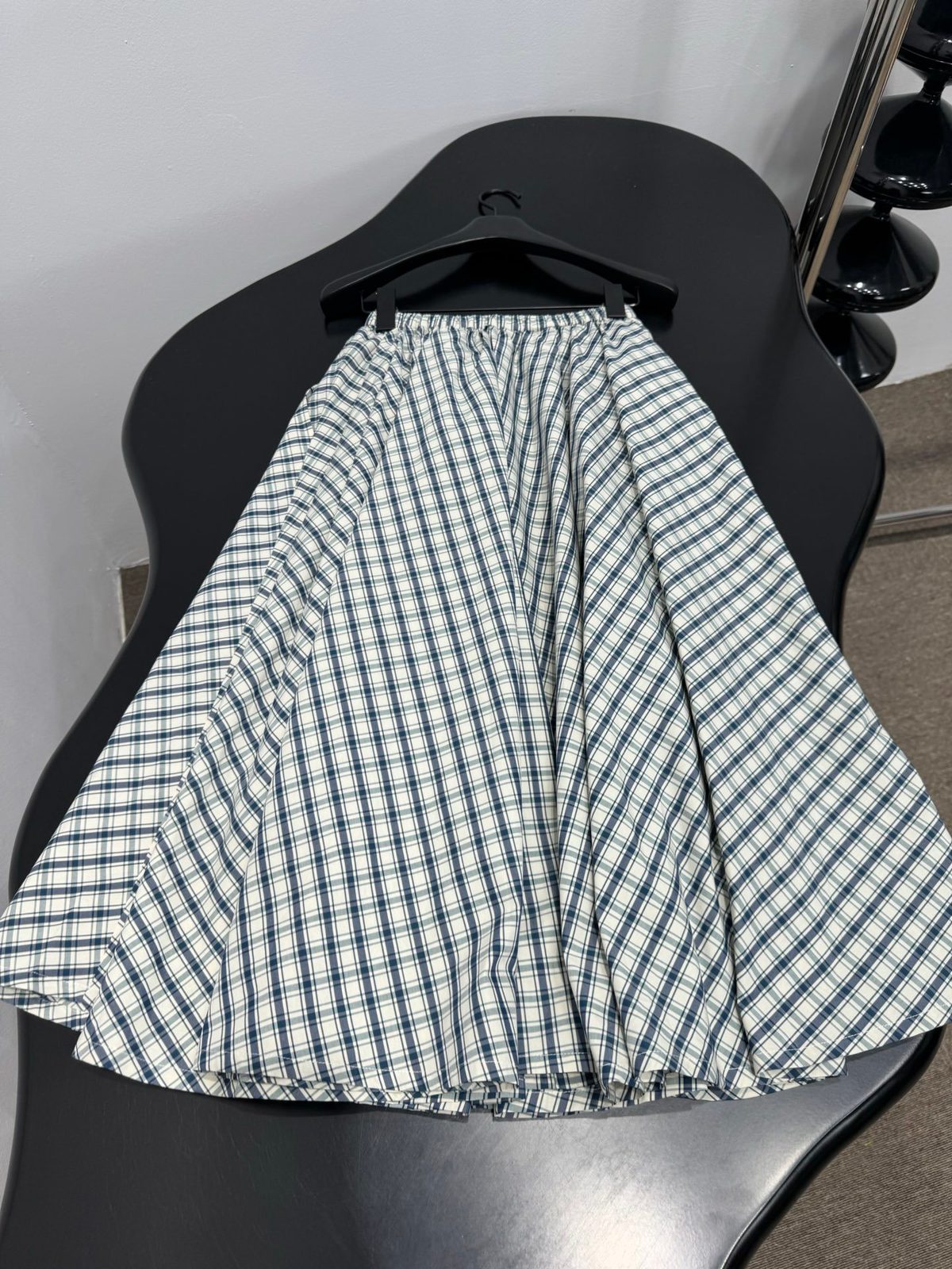 Blue and White Checkered Pleated Skirt