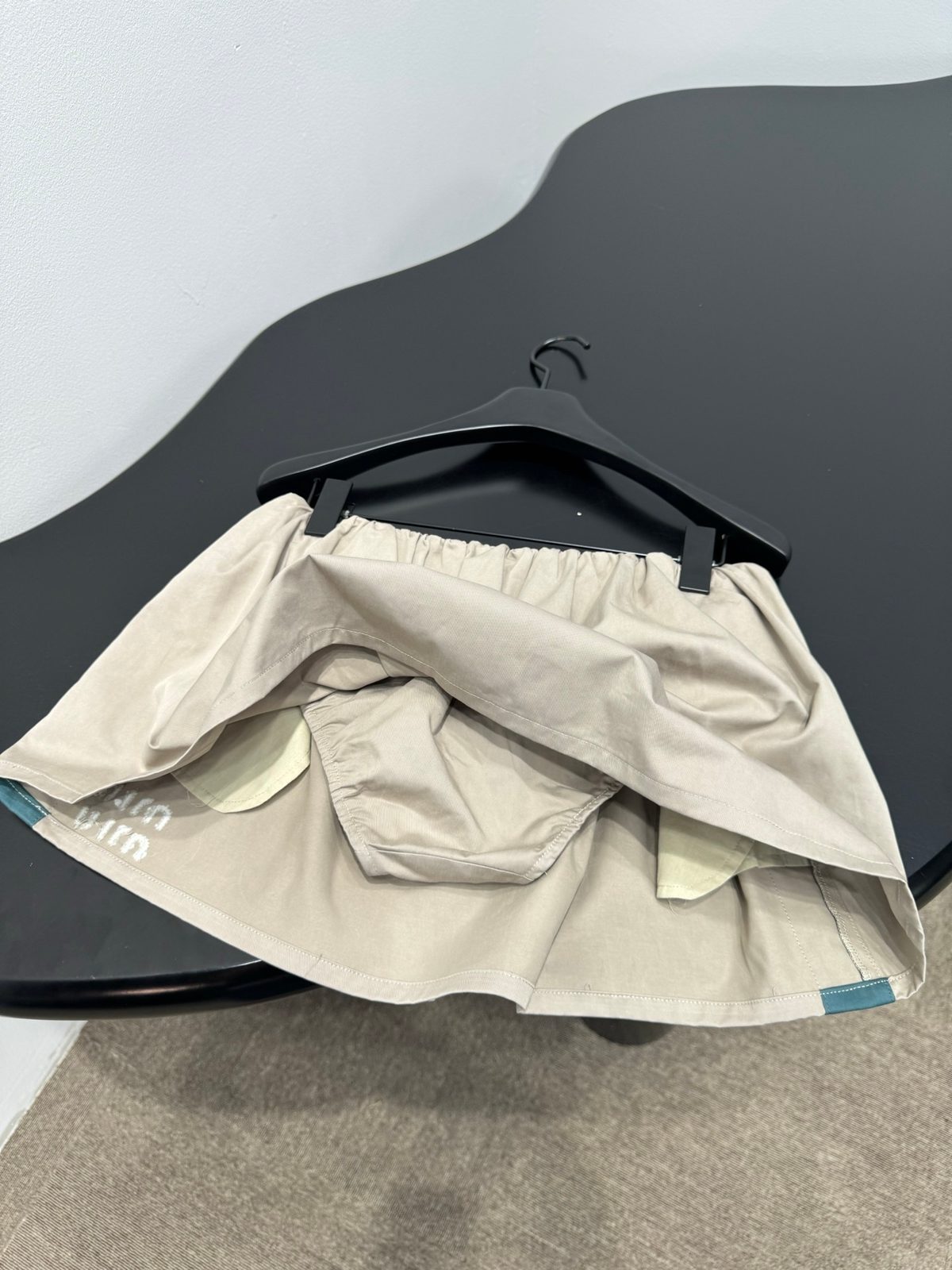 Men's Beige Drawstring Shorts with Blue Panels