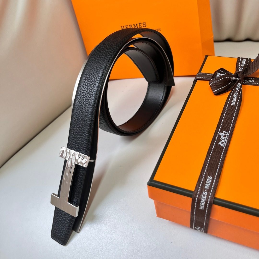 Hermès Reversible Leather Belt Black