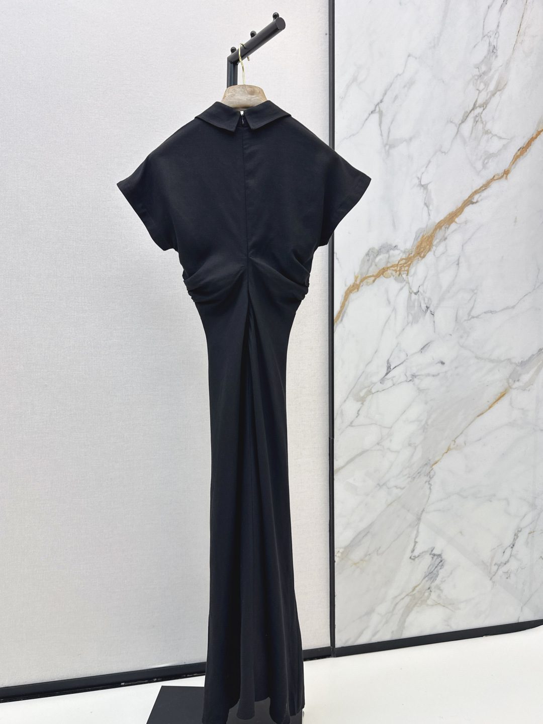 Black Cap Sleeve Collared Tencel Dress