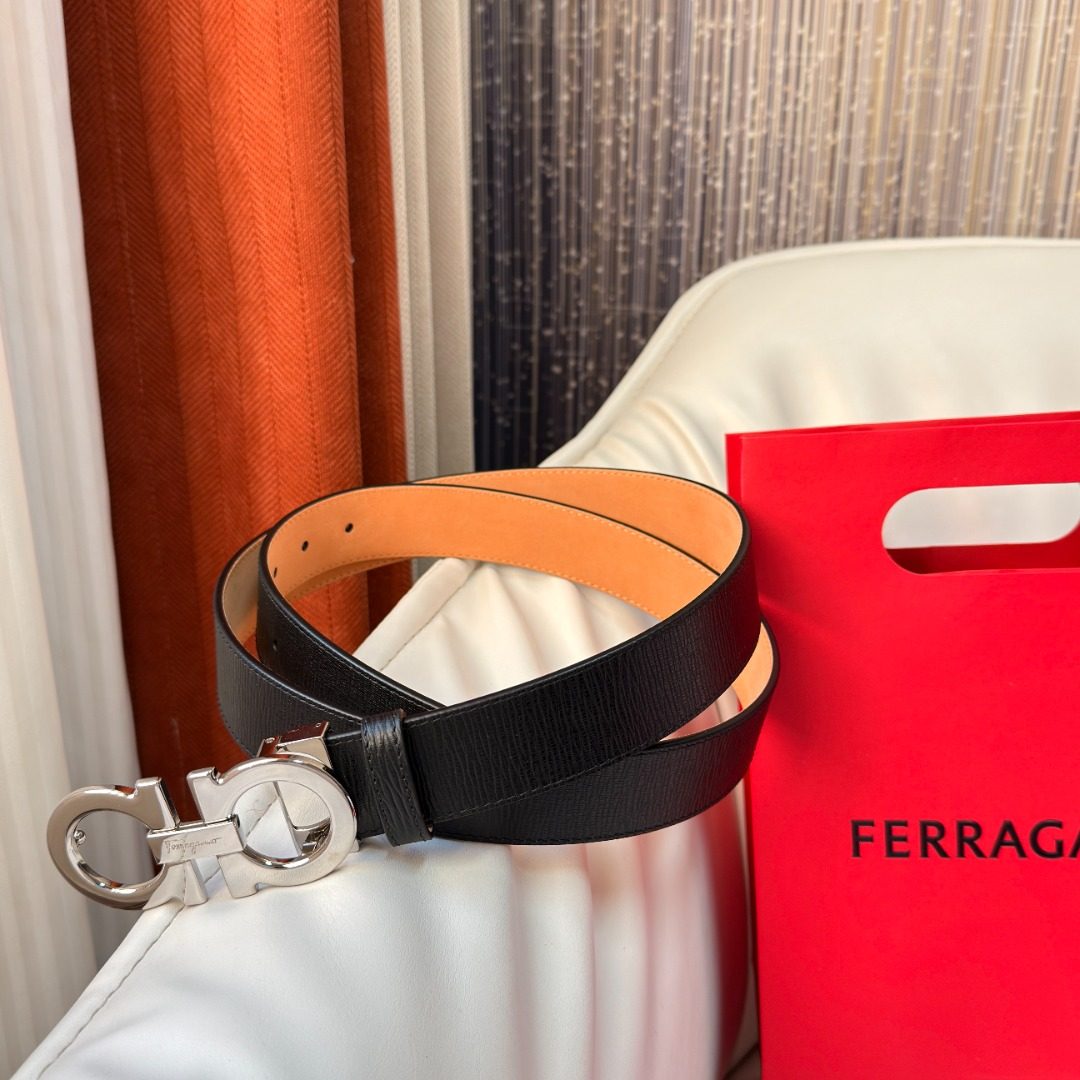 Ferragamo Gancini Black Leather Belt