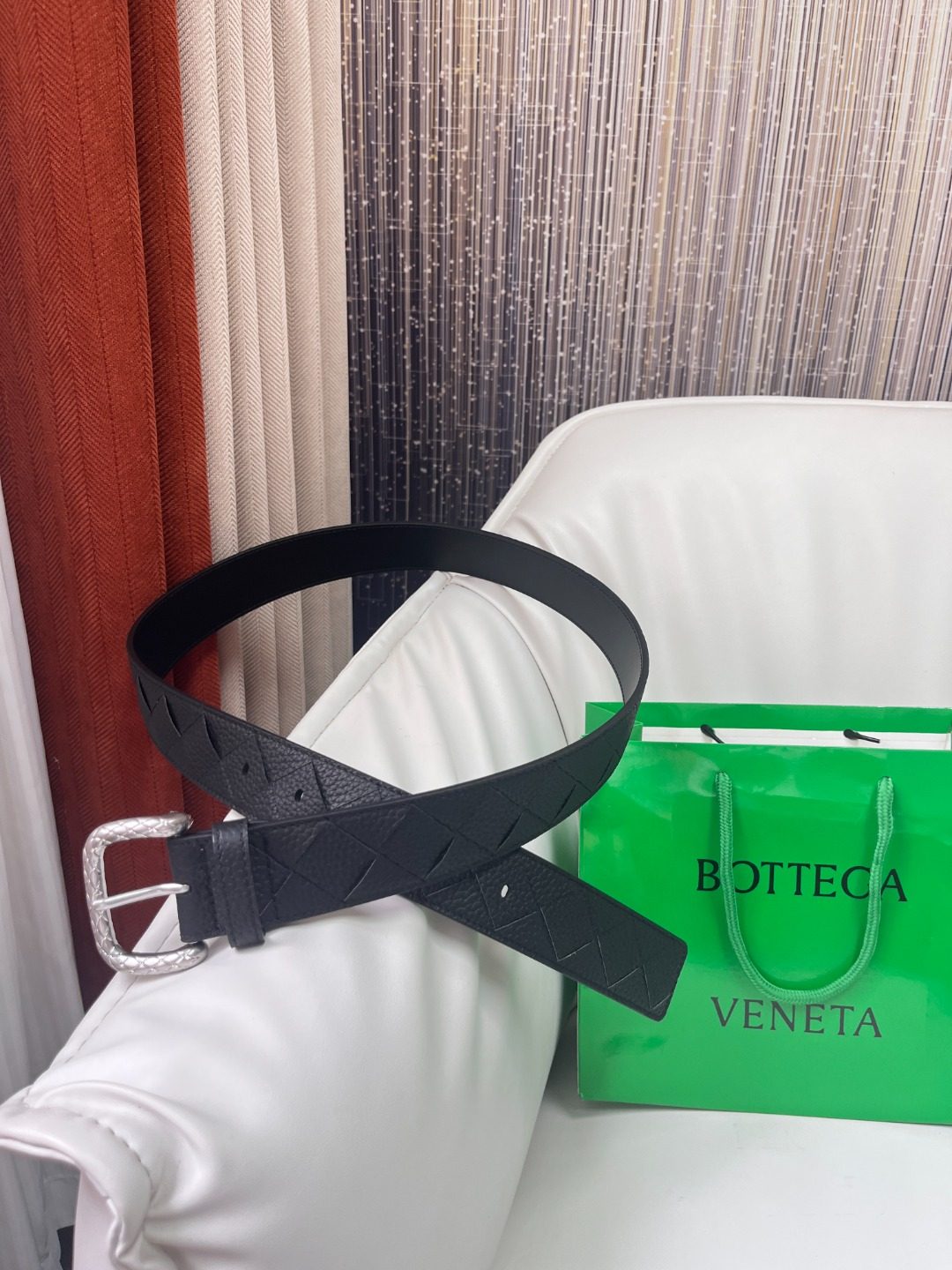 Bottega Veneta Intrecciato Leather Belt Black