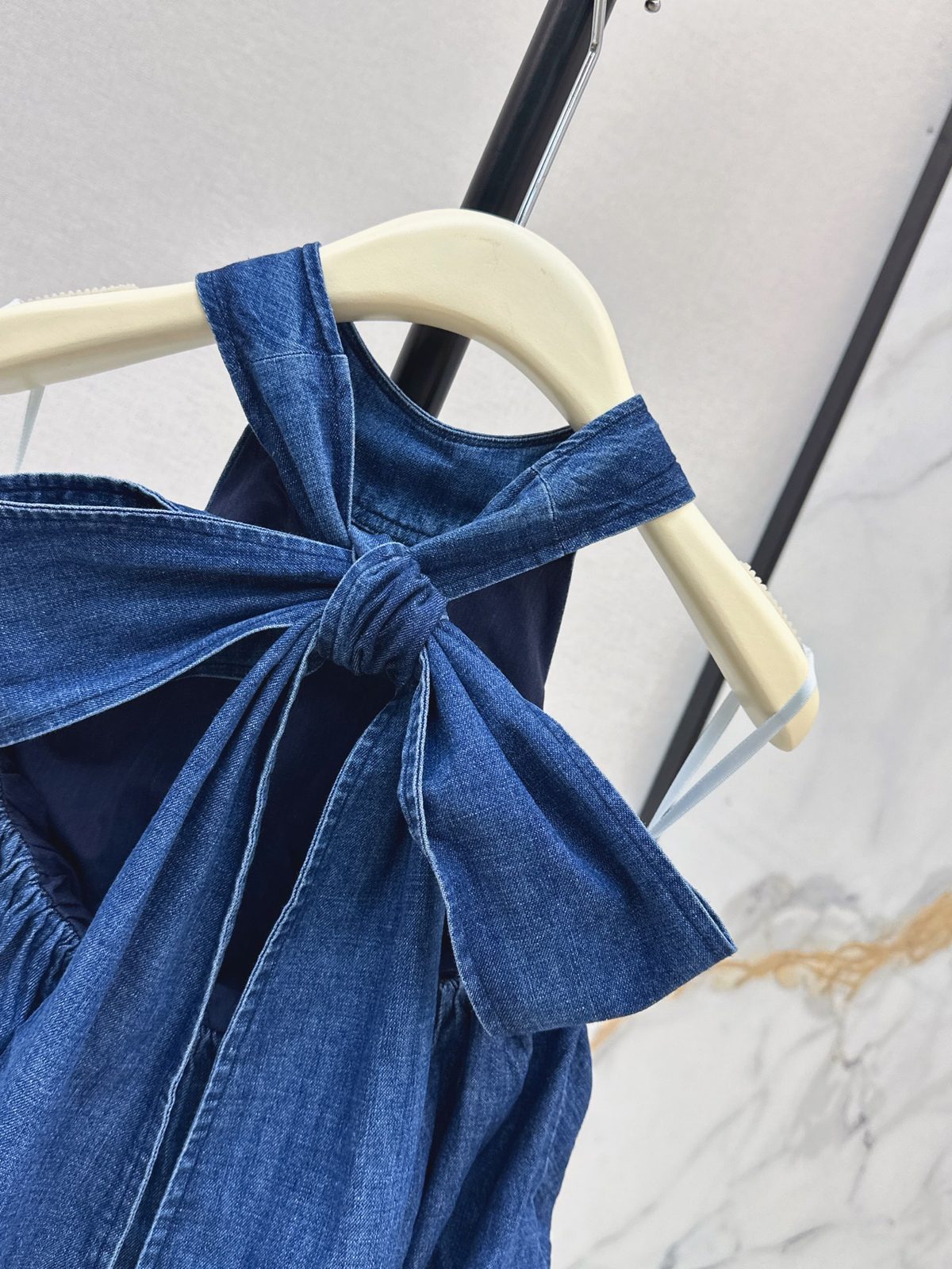 Denim Bow-Back Sleeveless Blouse