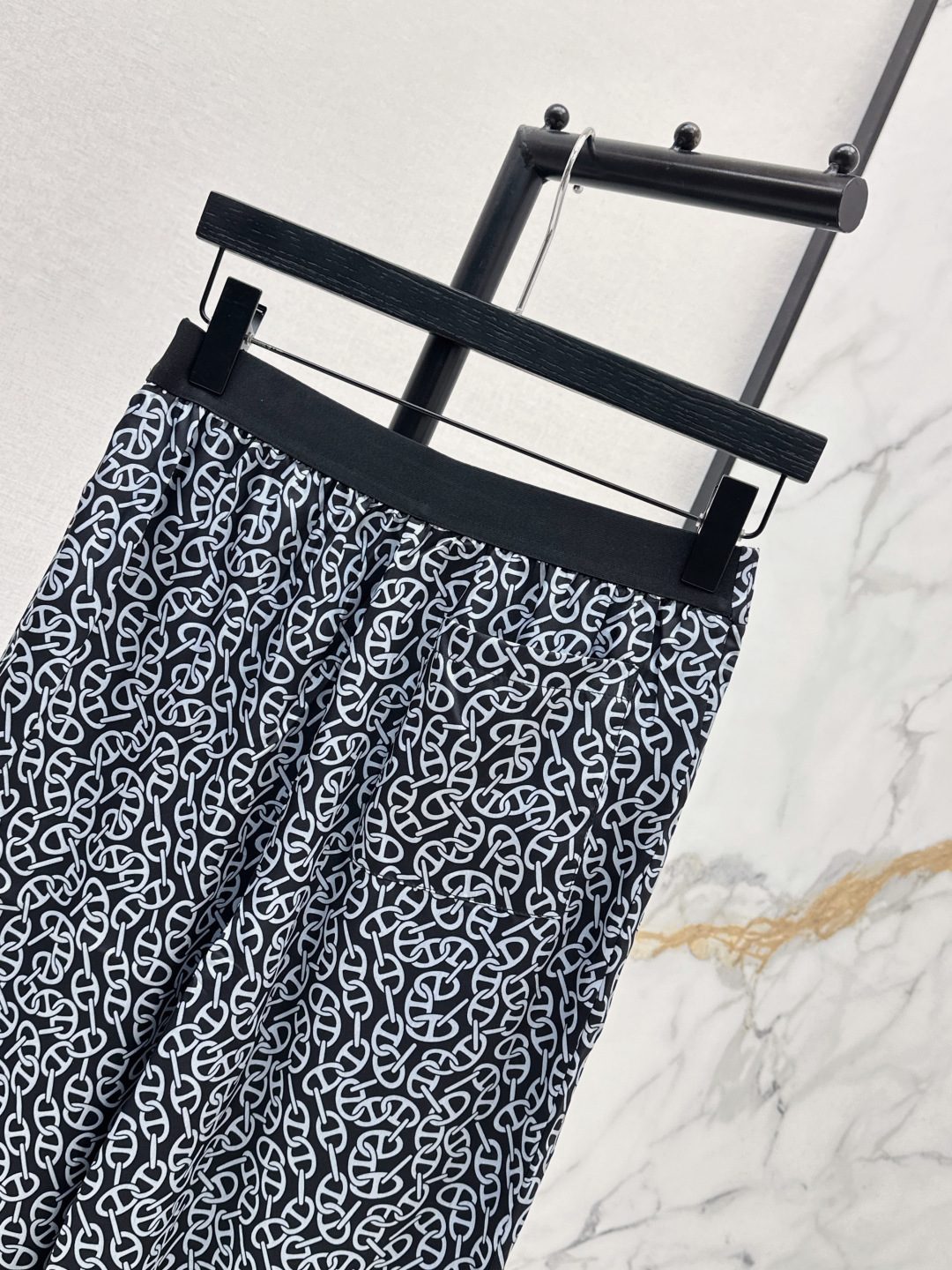 Monogram Pattern Wide-Leg Trousers Black