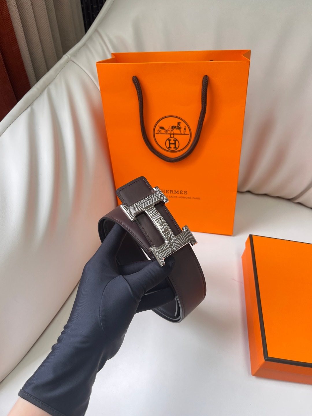 Hermès H Buckle Reversible Leather Belt