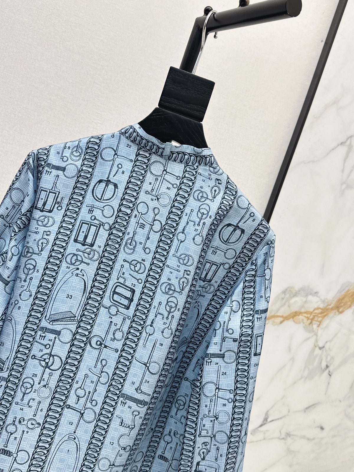 Hermès Silk Print Collared Button-Up Shirt