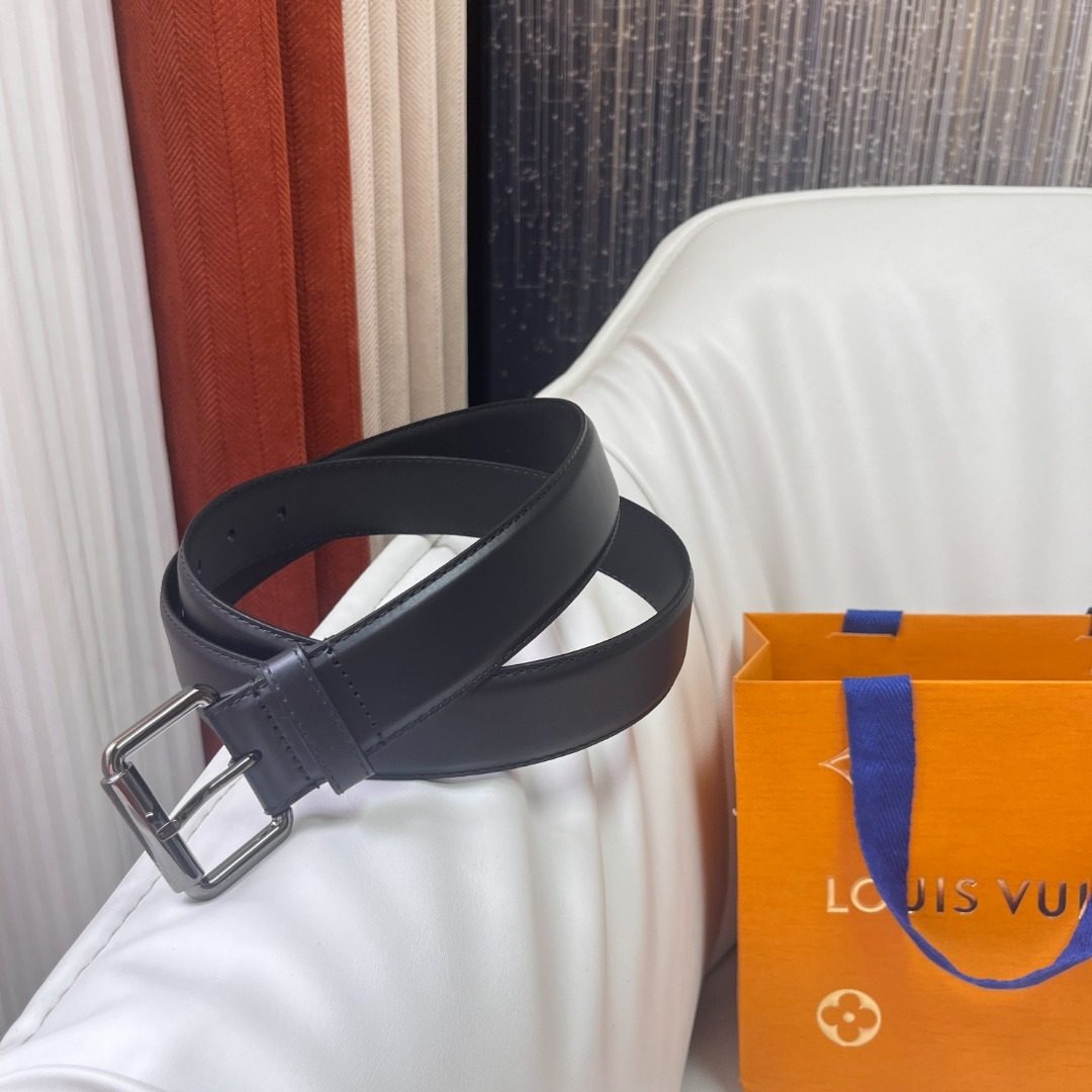 Louis Vuitton Leather Belt with Silver Buckle