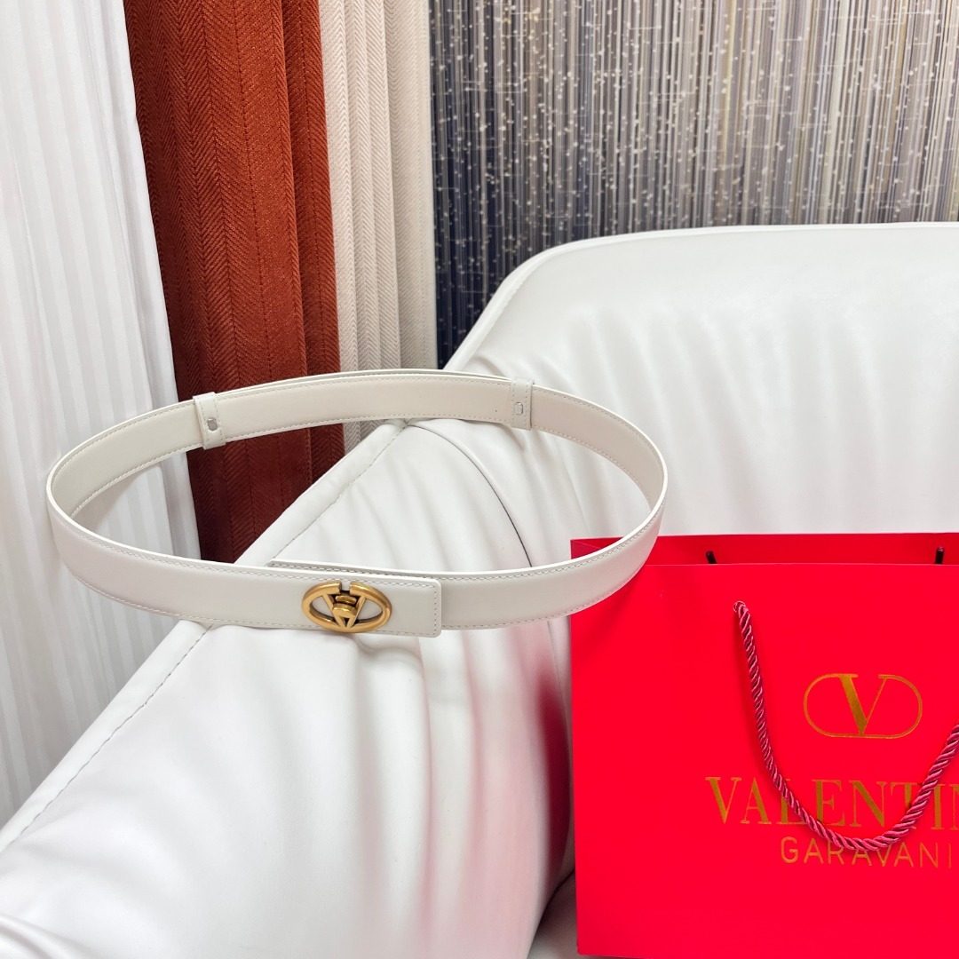 Valentino Garavani VLogo Leather Belt White