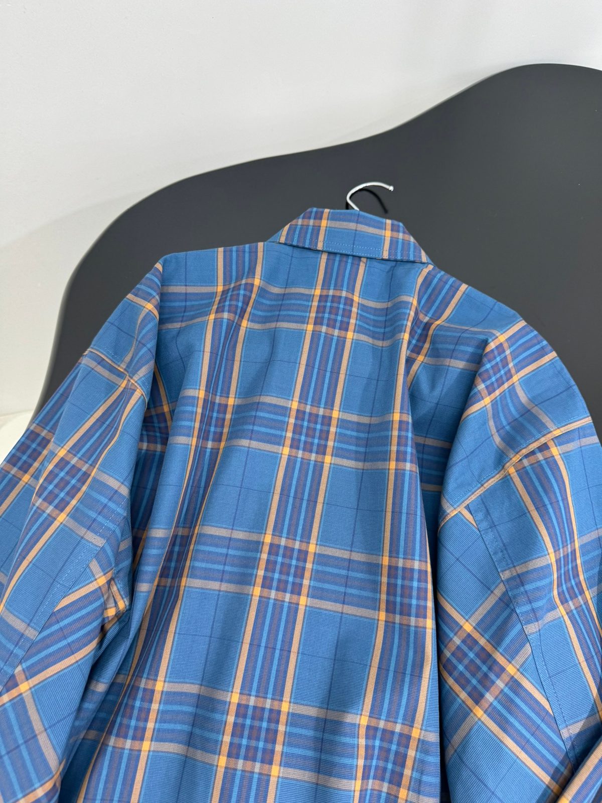 Blue Plaid Cotton Button-Up Shirt