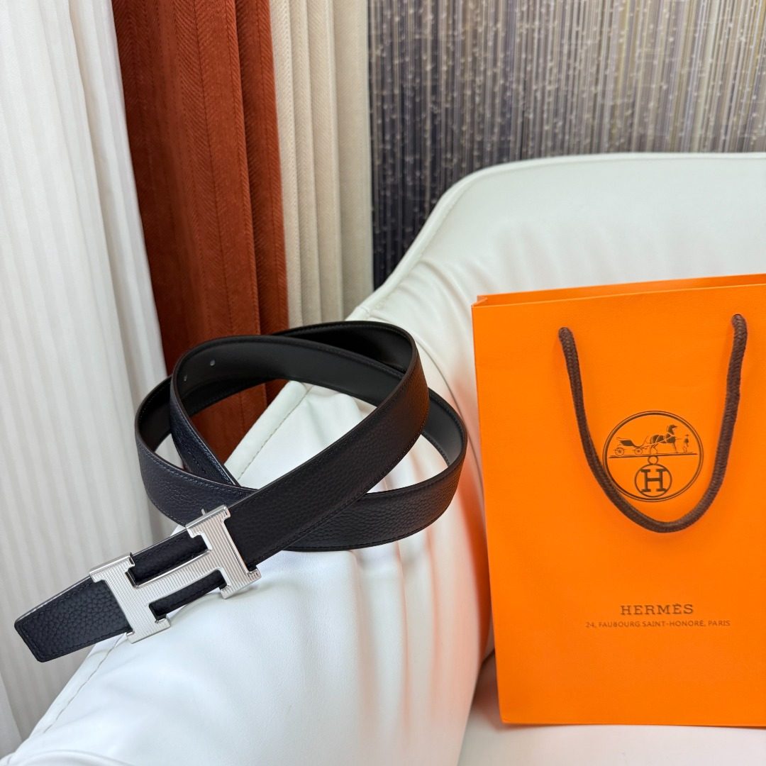 Hermès H Buckle Leather Belt Black