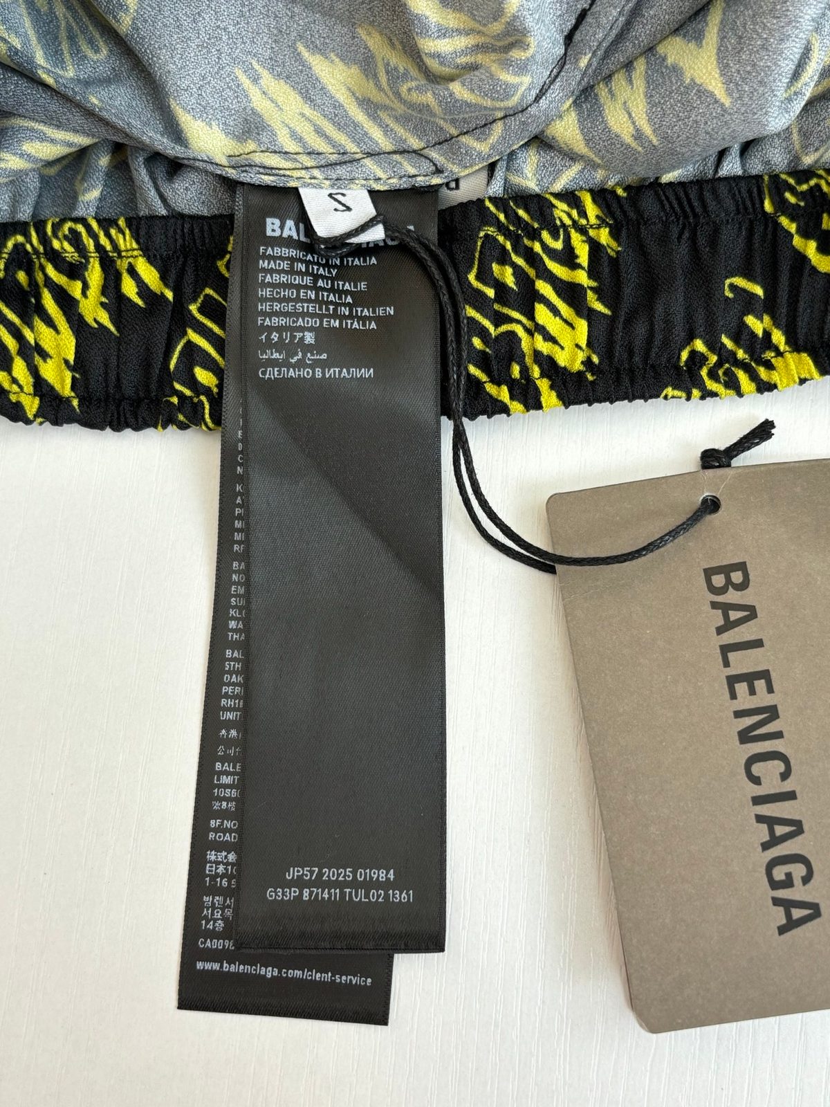 Balenciaga Yellow Logo Print Shorts
