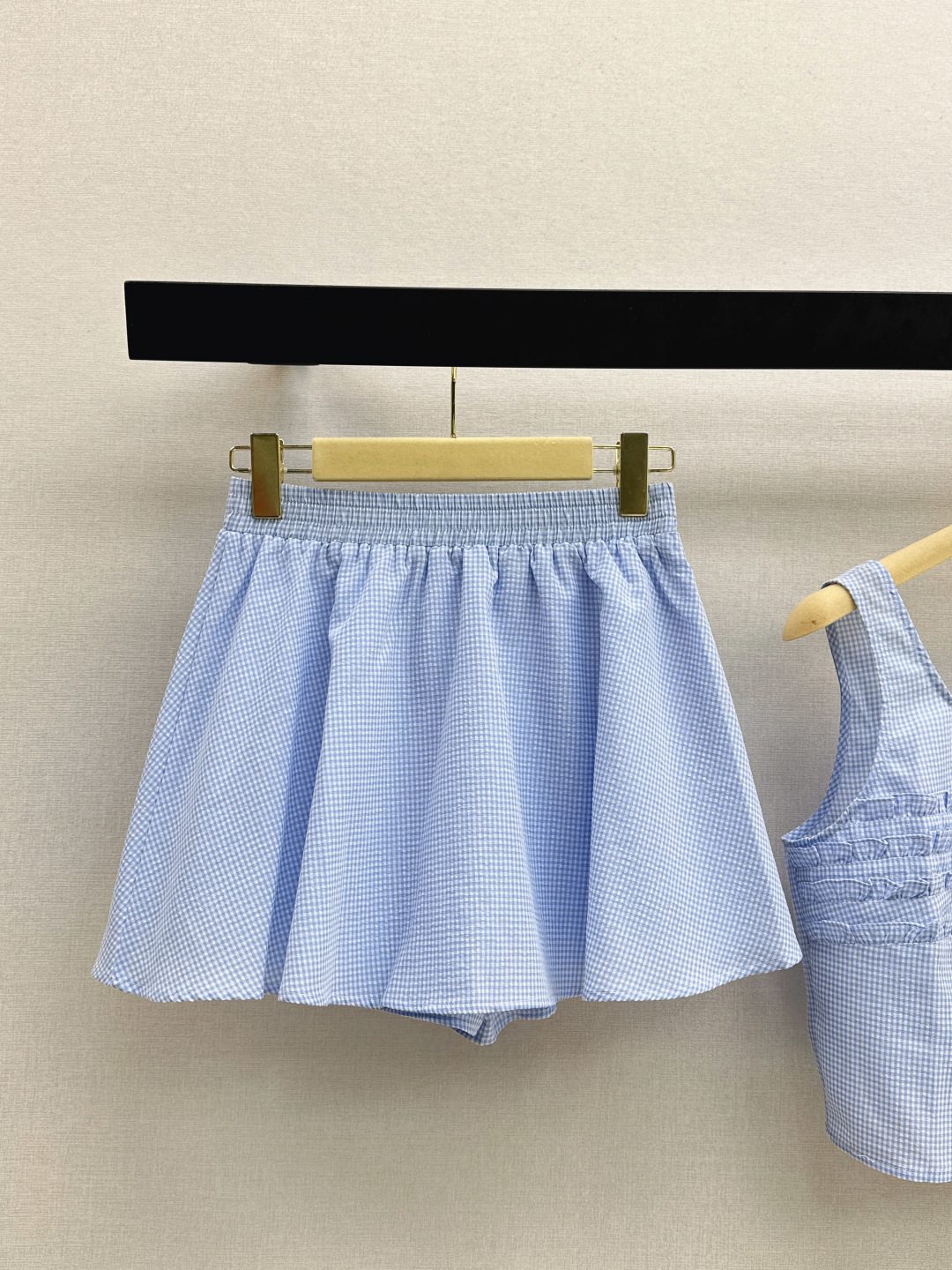 Miu Miu Light Blue Gingham Check Skirt