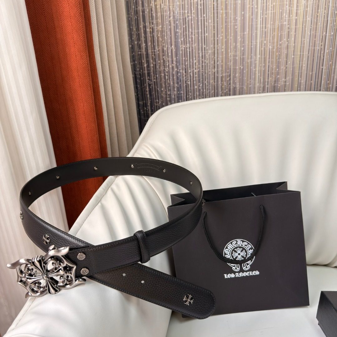 Chrome Hearts Leather Cross Buckle Belt