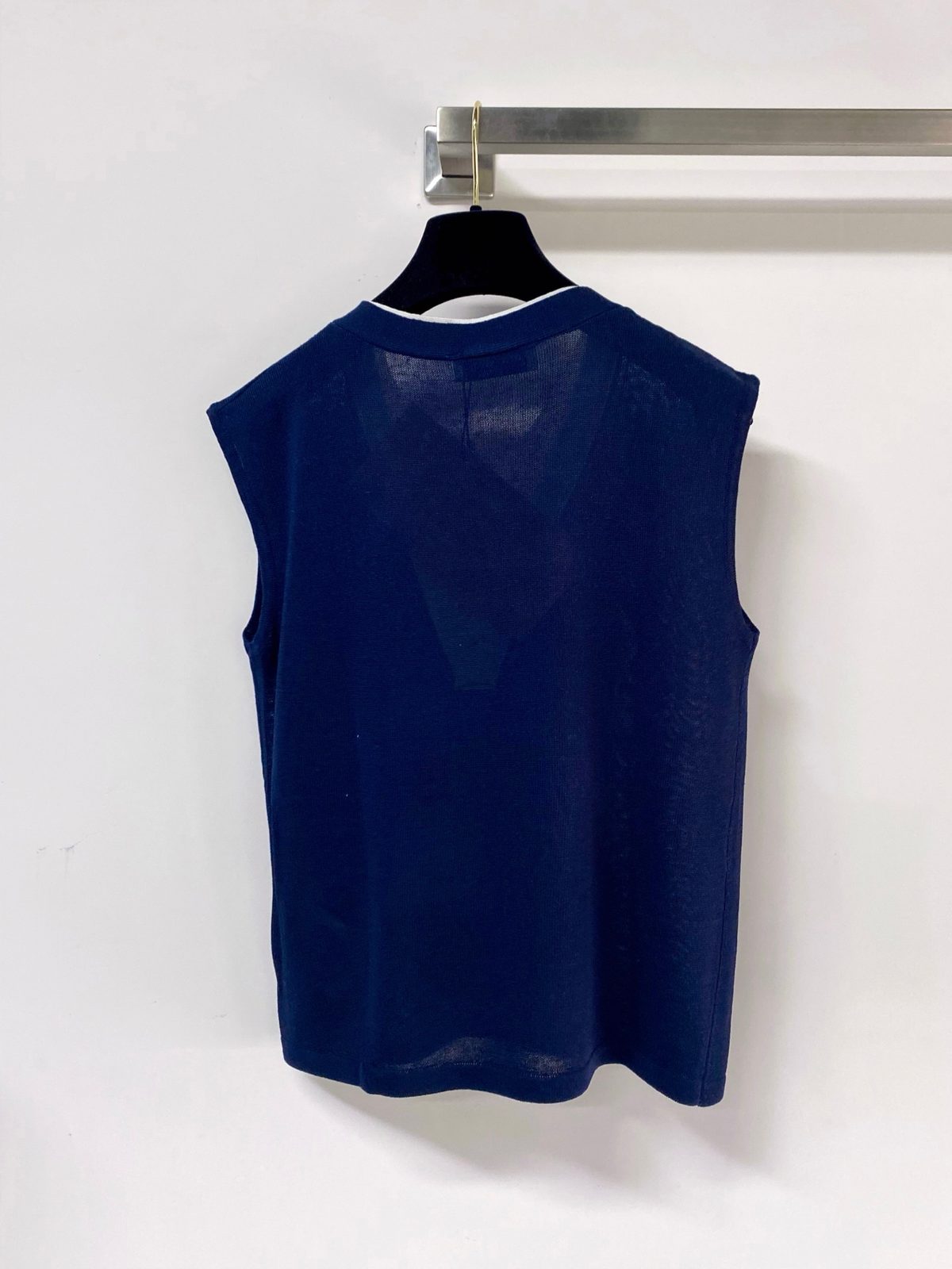 Navy Wool Blend V-Neck Knit Vest