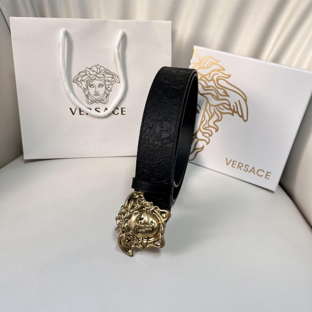Versace Medusa Head Leather Belt Black