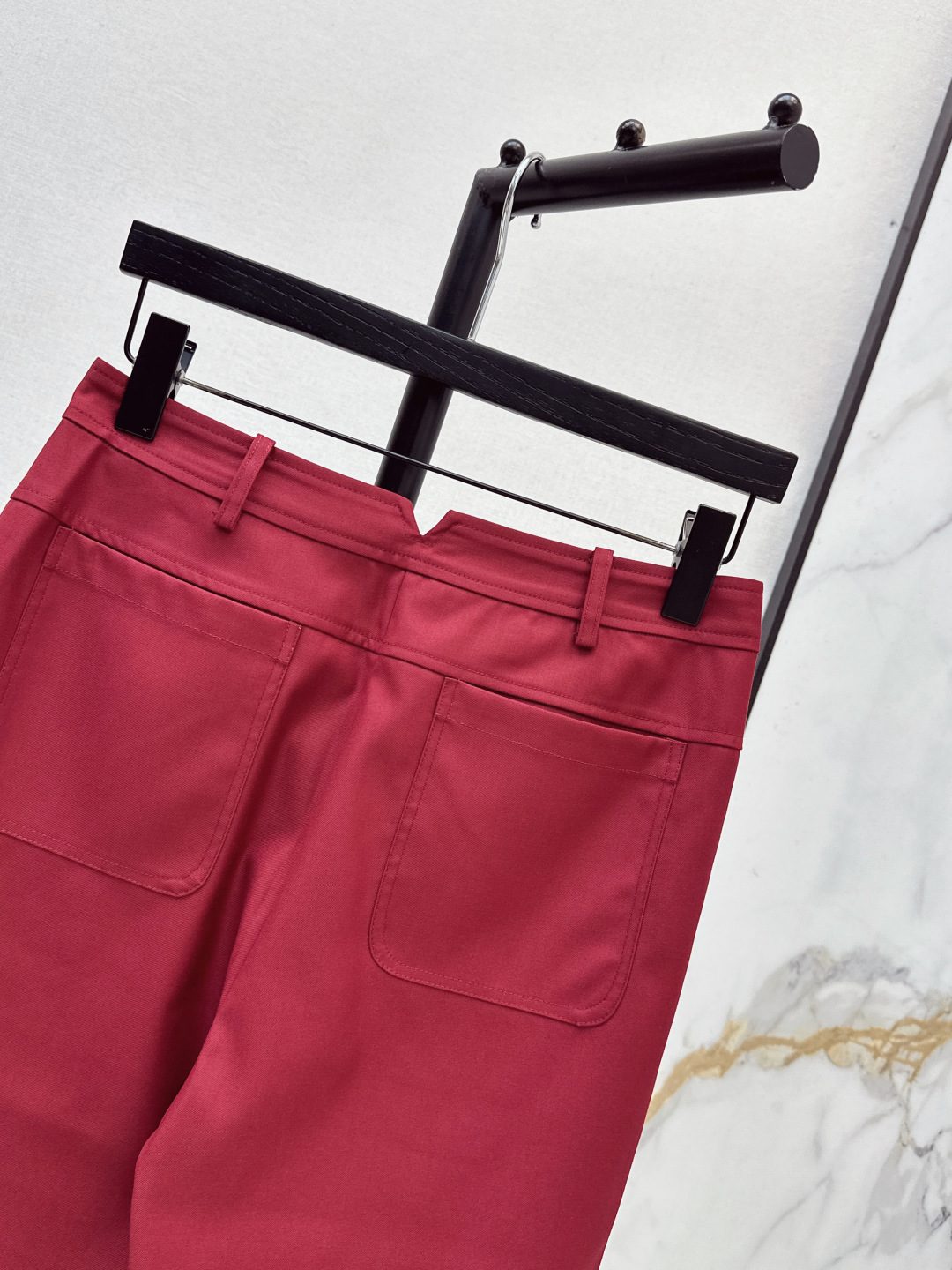 Wide-Leg Pleated Cotton Trousers Red