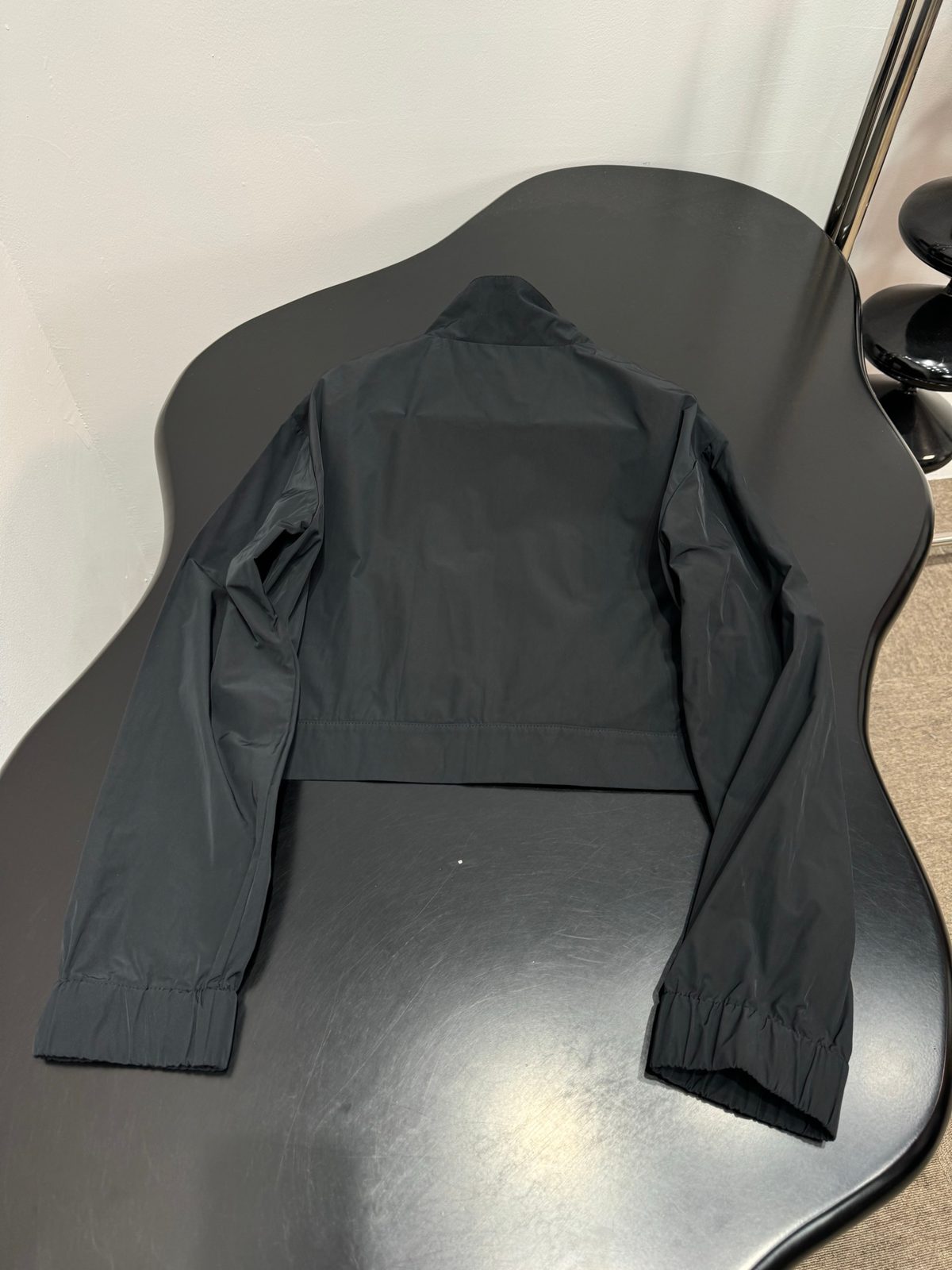 Black Nylon Cropped Windbreaker Jacket