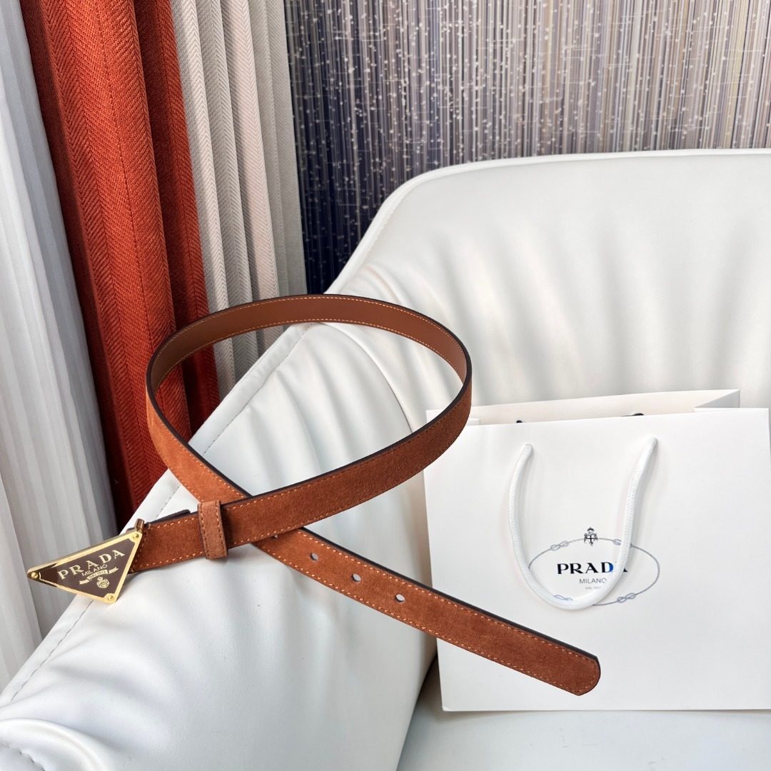 Prada Suede Leather Belt With Triangle Logo