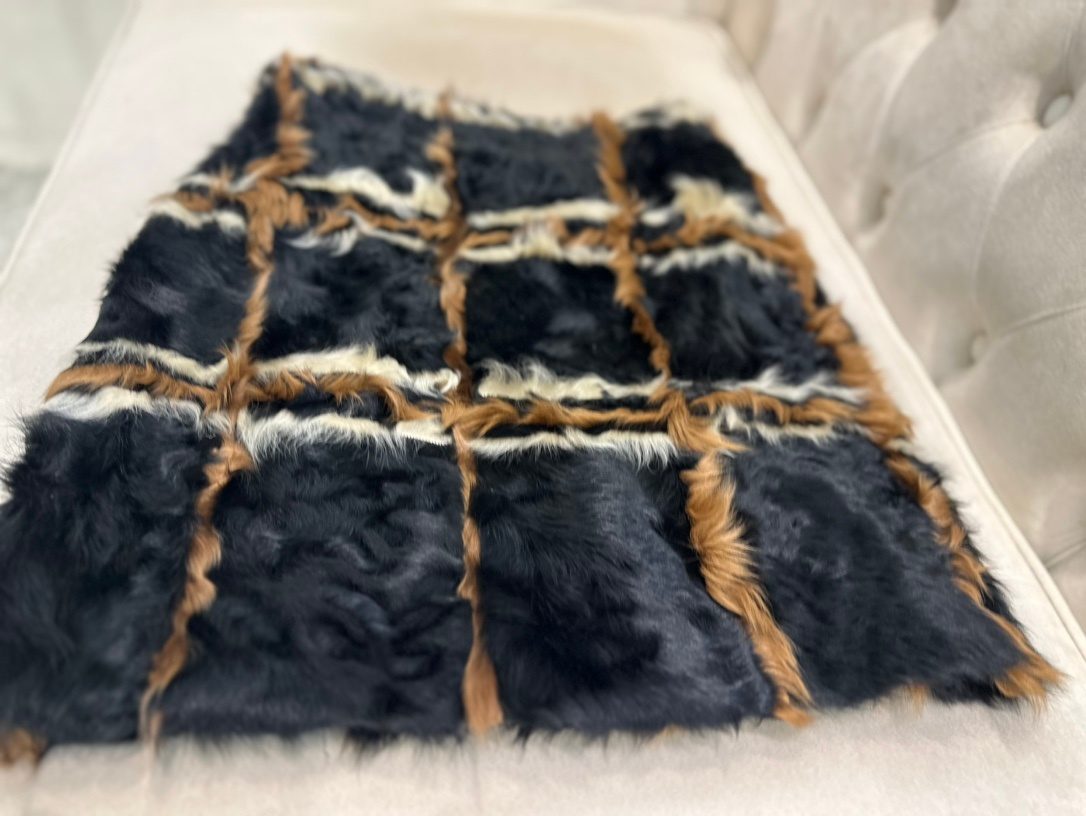 Luxury Tri-Color Faux Fur Patchwork Stole