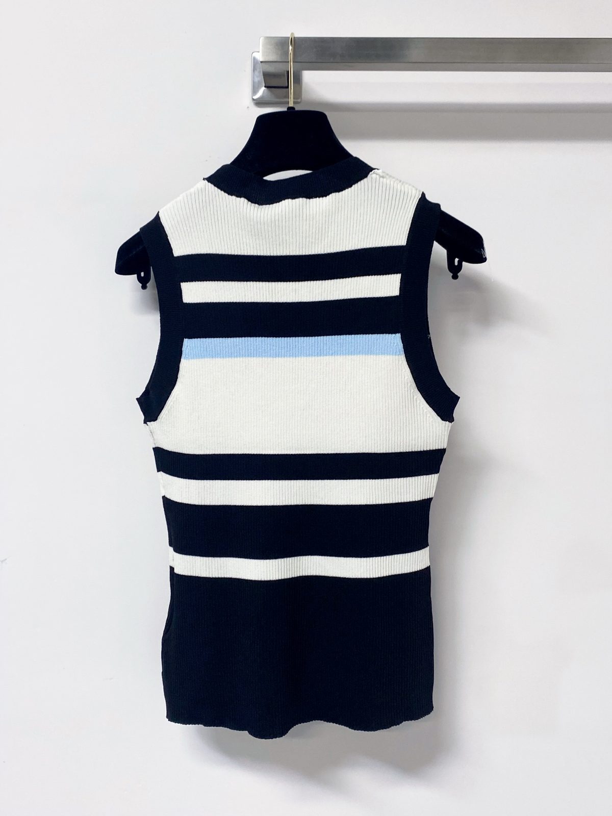 Navy and Cream Striped Wool Silk Knit Vest