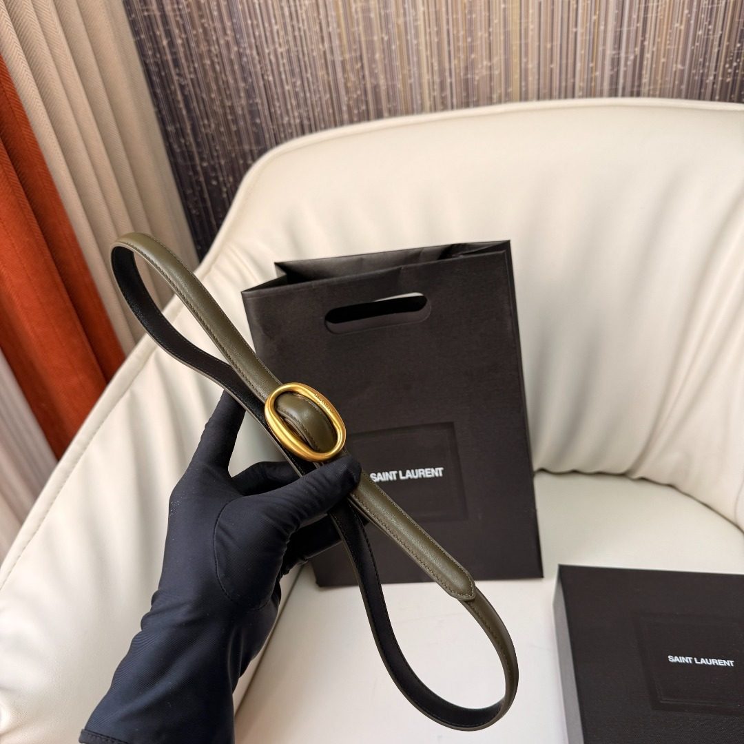 Saint Laurent Olive Leather Woven Belt