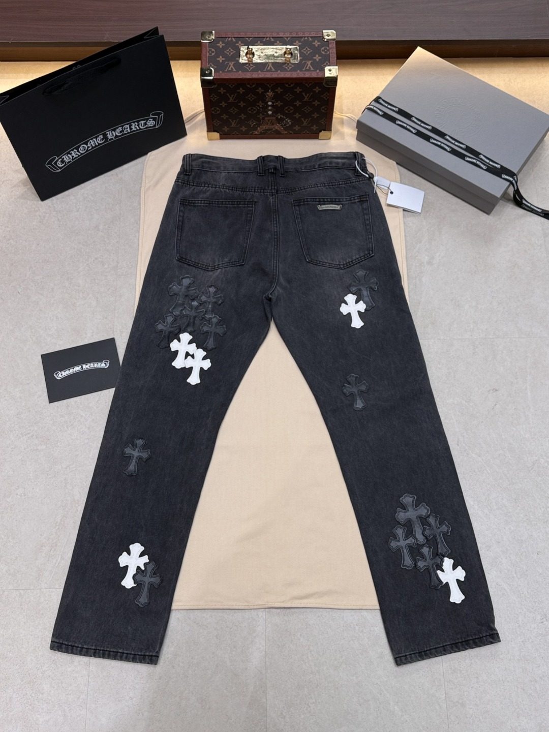 Chrome Hearts Cross Embroidered Black Denim Jeans