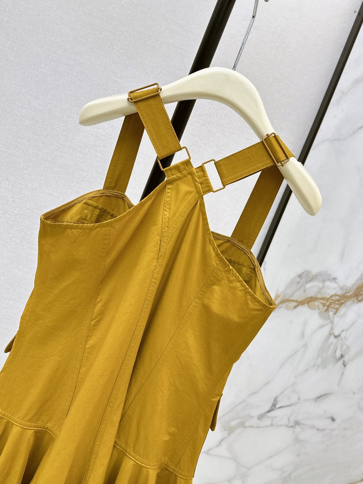 Golden Yellow Cotton Utility Pocket Dress