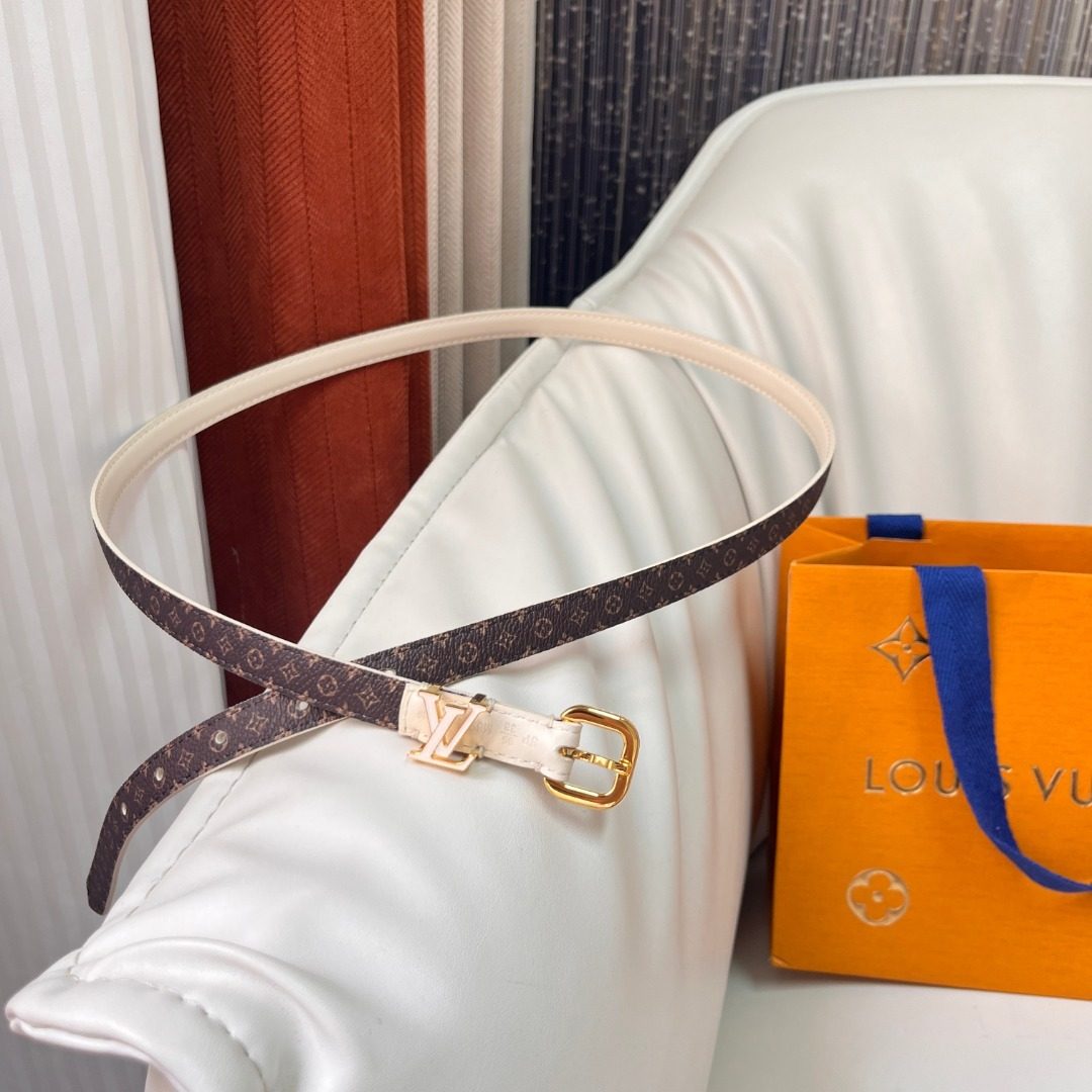 Louis Vuitton Monogram Slim Belt White Leather