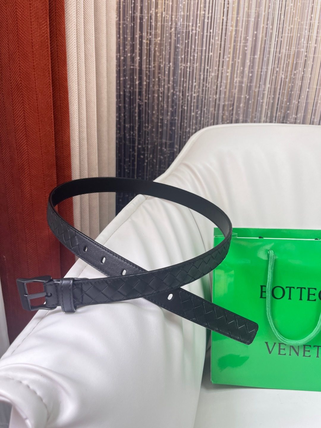 Bottega Veneta Intrecciato Leather Belt Black