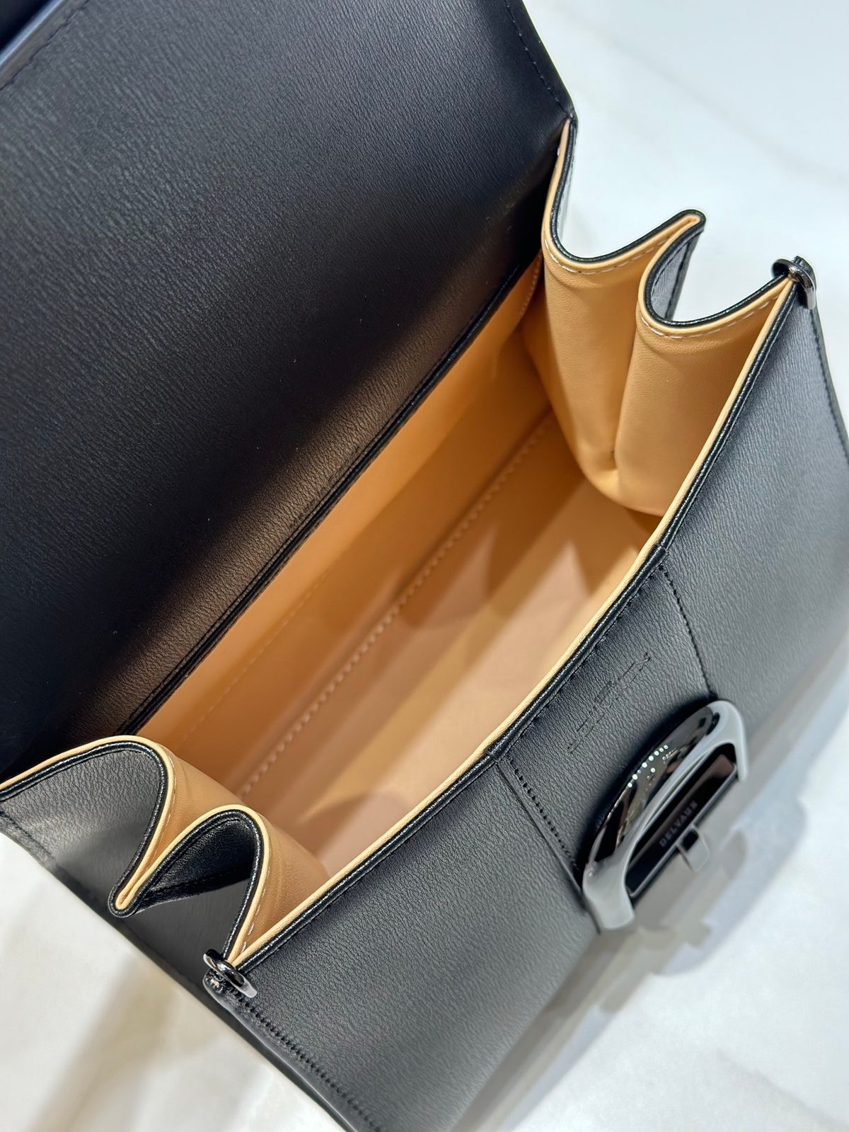 Black Leather Structured Shoulder Bag